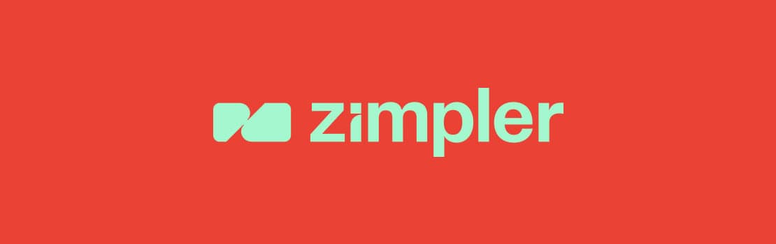Zimpler teksti ja logo mintunvihreällä kirkkaanpunaista taustaa vasten. Katso Zimpler-kasinot kokemuksia!