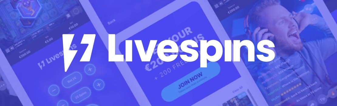 Livespins-kasinot kirjoituksen kuvassa on valkoinen Livespins-logo sinisellä taustalla