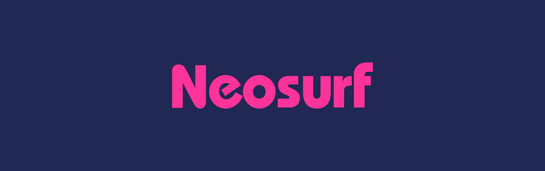 Neosurf logo hehkuu neonpinkkinä tummansinistä taustaa vasten. Katso Neosurf-kasinot kokemuksia täältä!