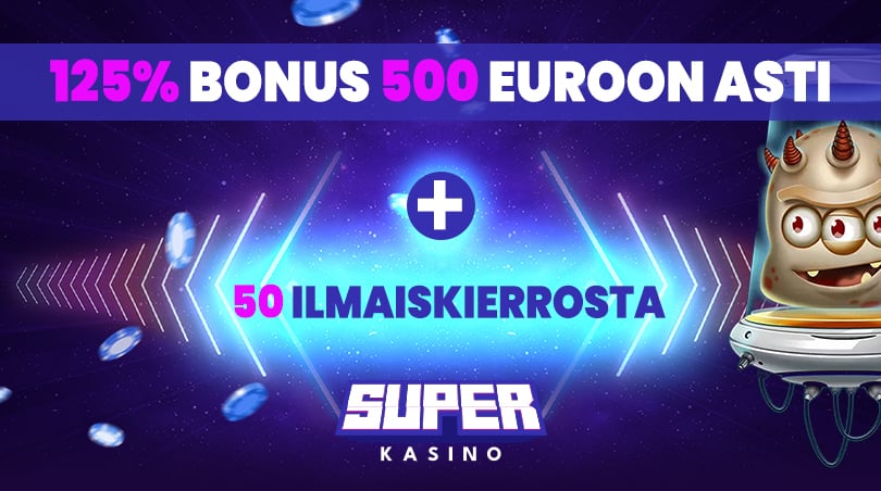 Superkasinon supertarjous: 125 prosenttia bonusta ja 50 ilmaiskierrosta