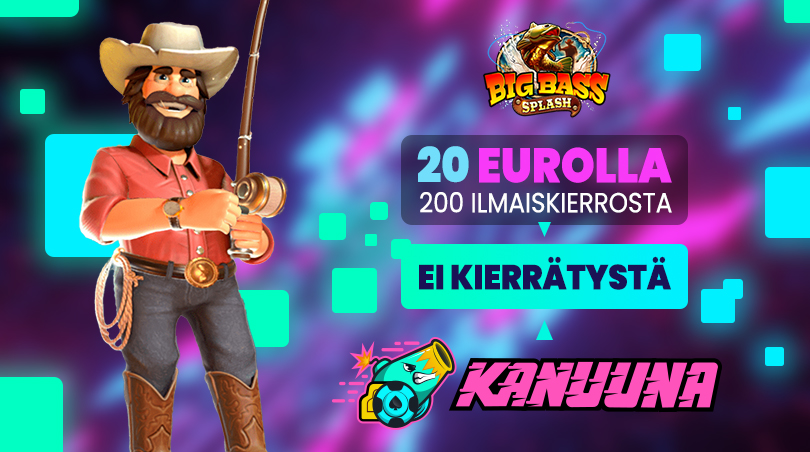 Kanuuna-kasinon tervetuliaistarjoukselta uudet pelaajat voivat lunastaa 200 käteiskierrosta 20 euron ensitalletuksella